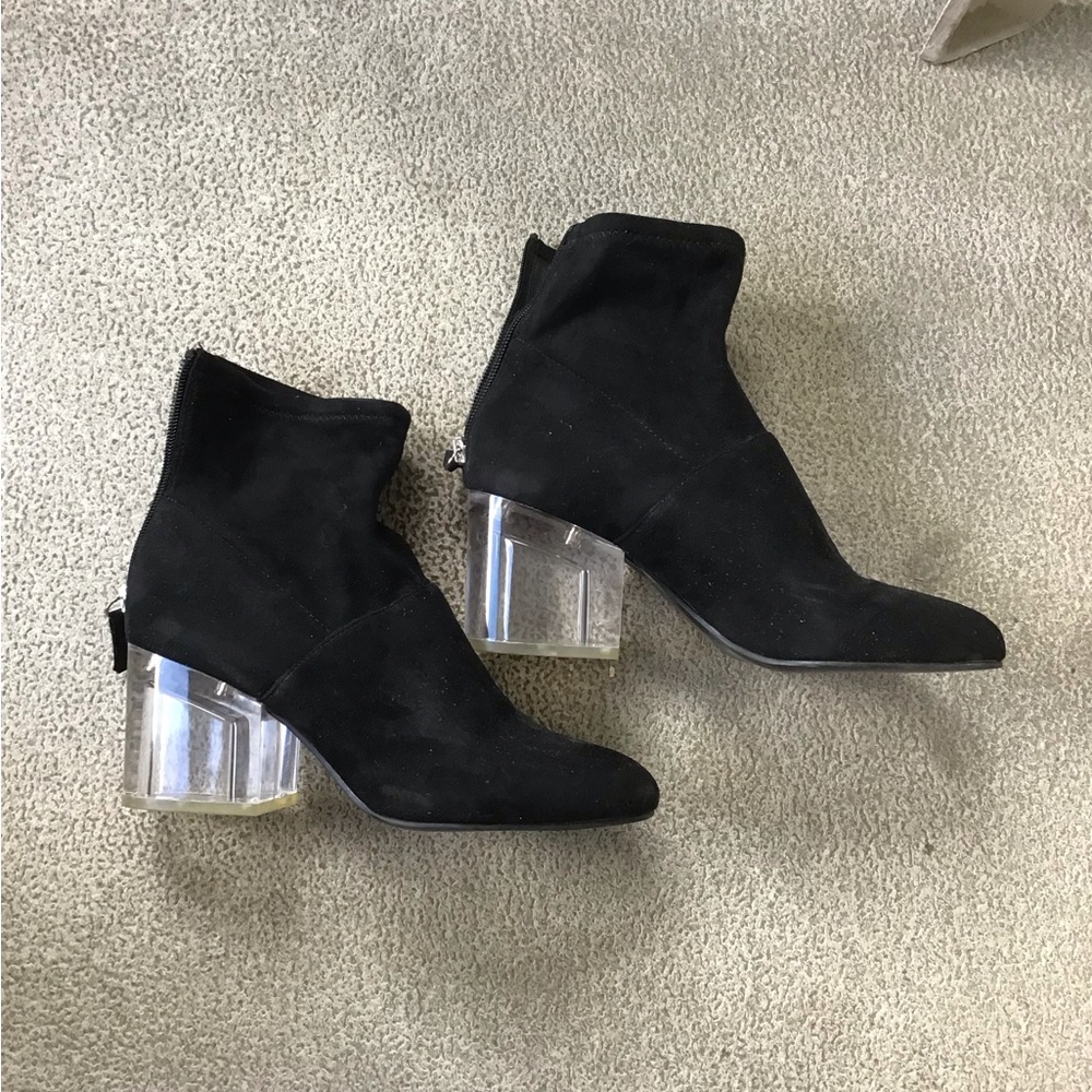 Steve Madden Black Suede Ankle Boots (LUSTY) with Clear Block Heels - Size 38.5
